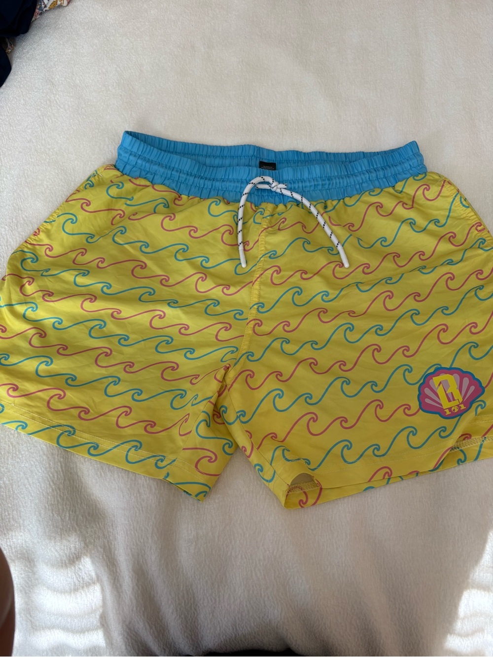 Baseball Lifestyle 101 Yellow Wave-Print Swim Trunk Shorts
